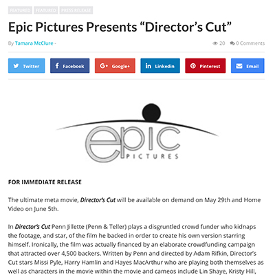 Epic Pictures Presents “Director’s Cut”